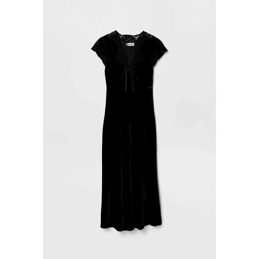 Rixo Amari Silk-Velvet Midi Dress in Black Size 2 - Picture 3 of 12